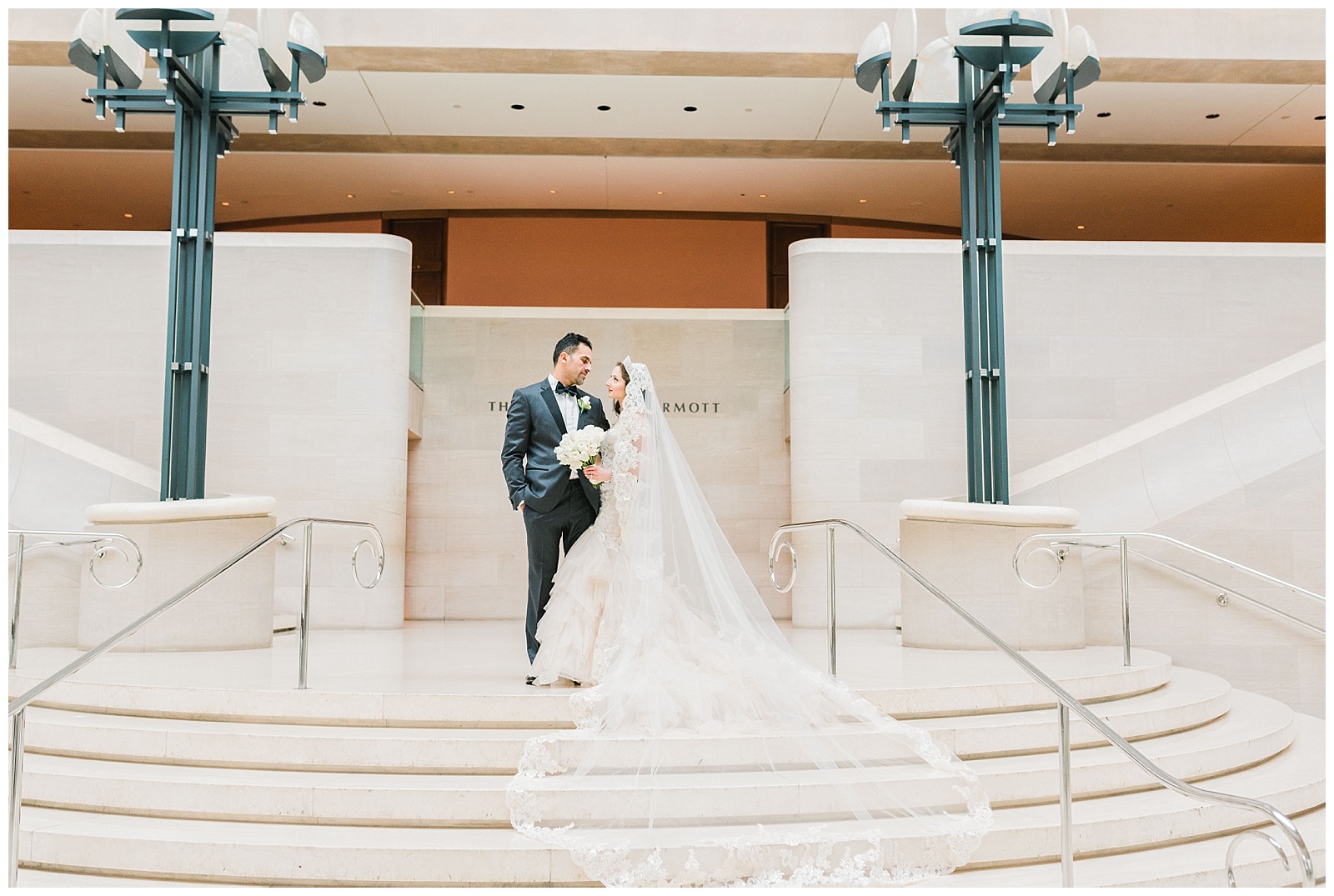 bride and groom photos at Meyerson symphony center