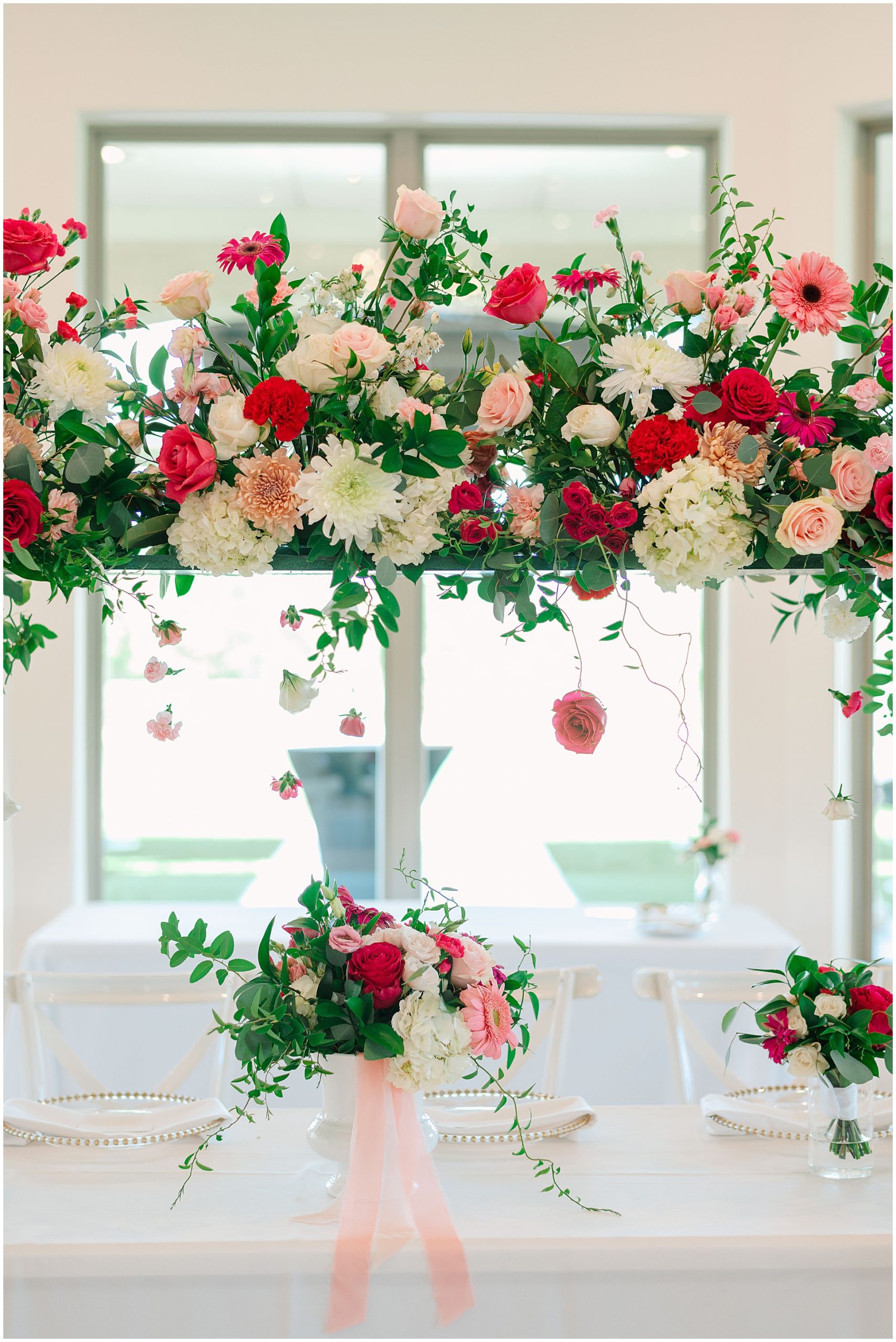 modern design with colorful flowers wedding reception