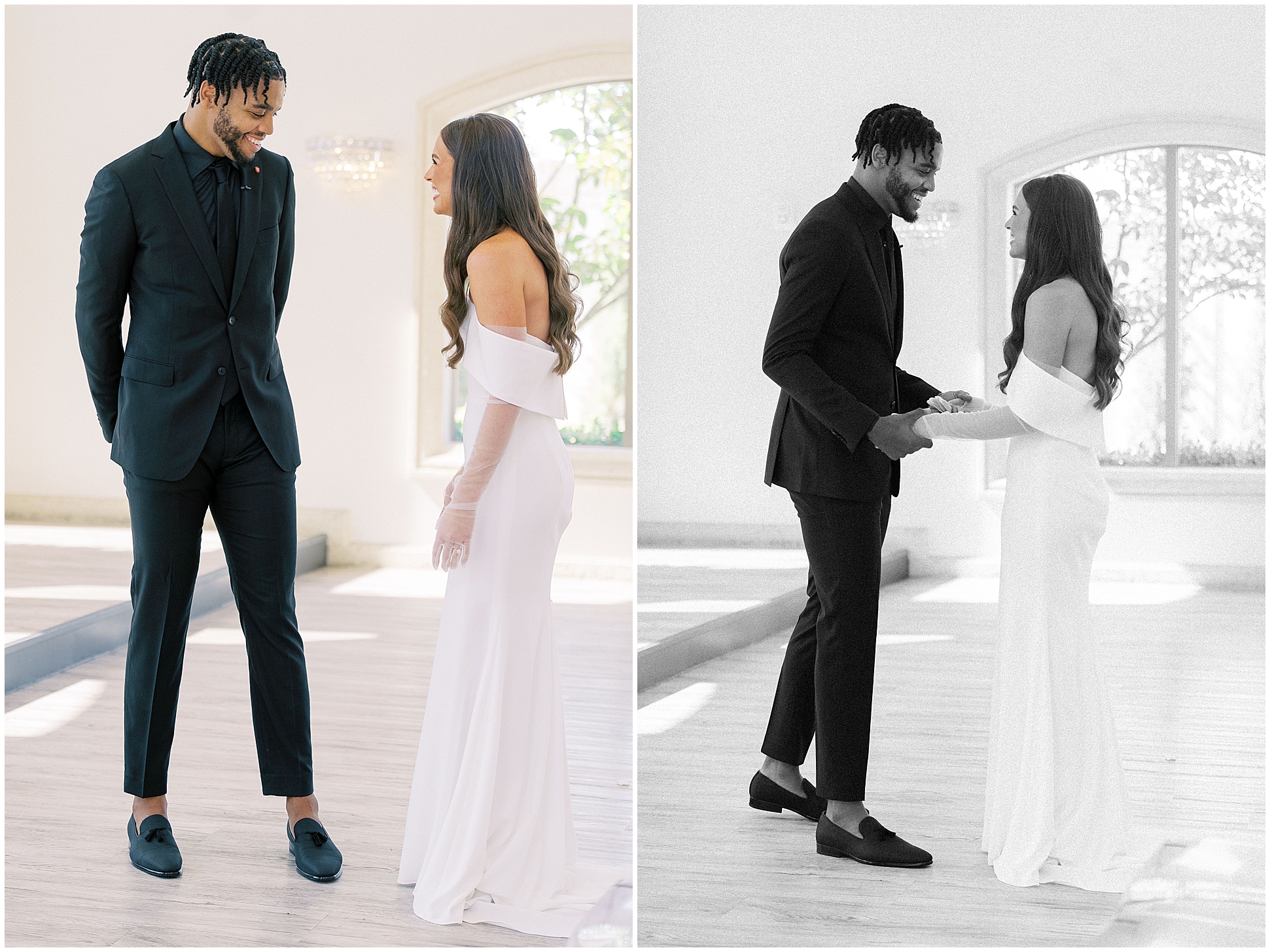 bride and groom have a first look moment at knotting hill