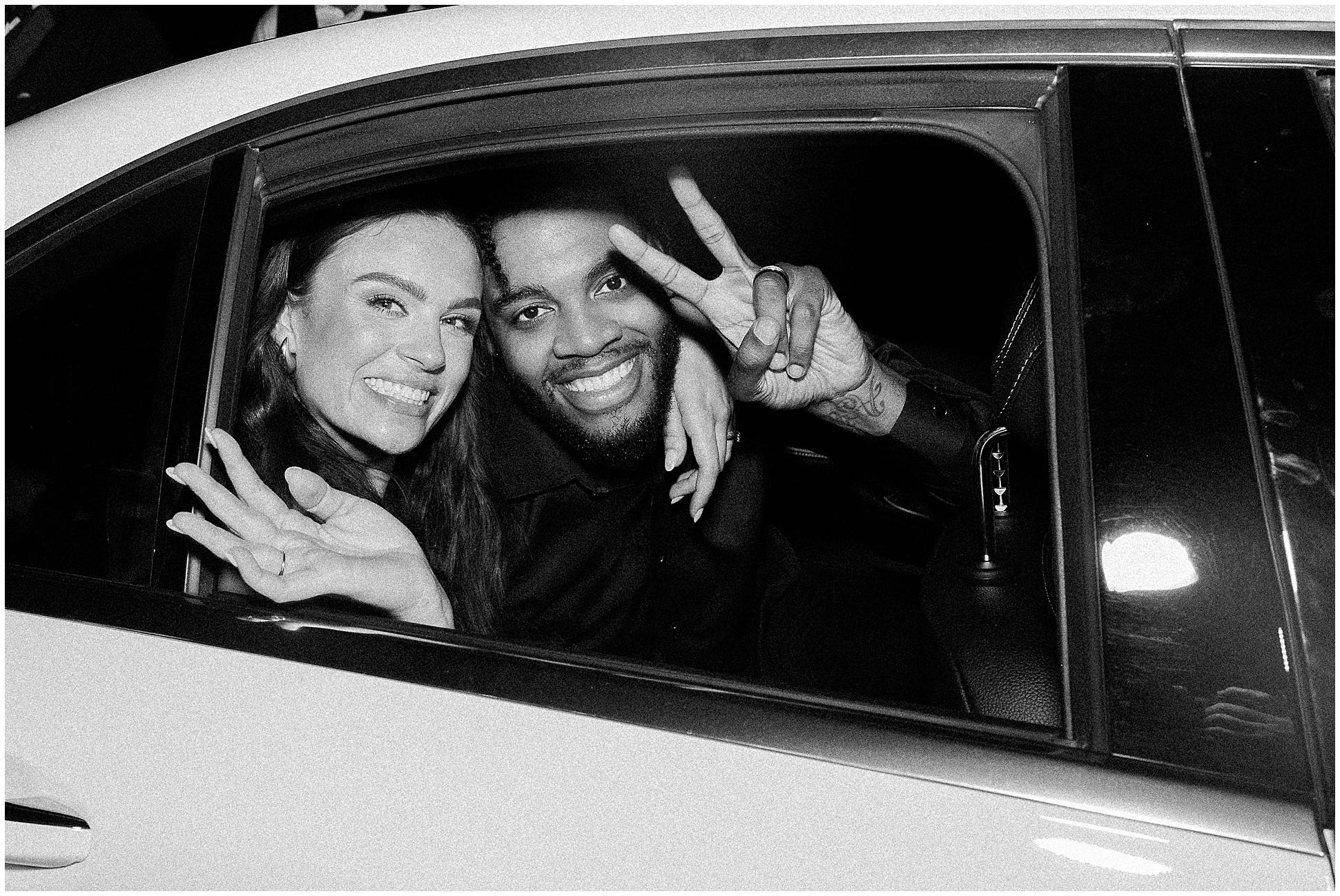 last photo of couple inside getaway car at knotting hill