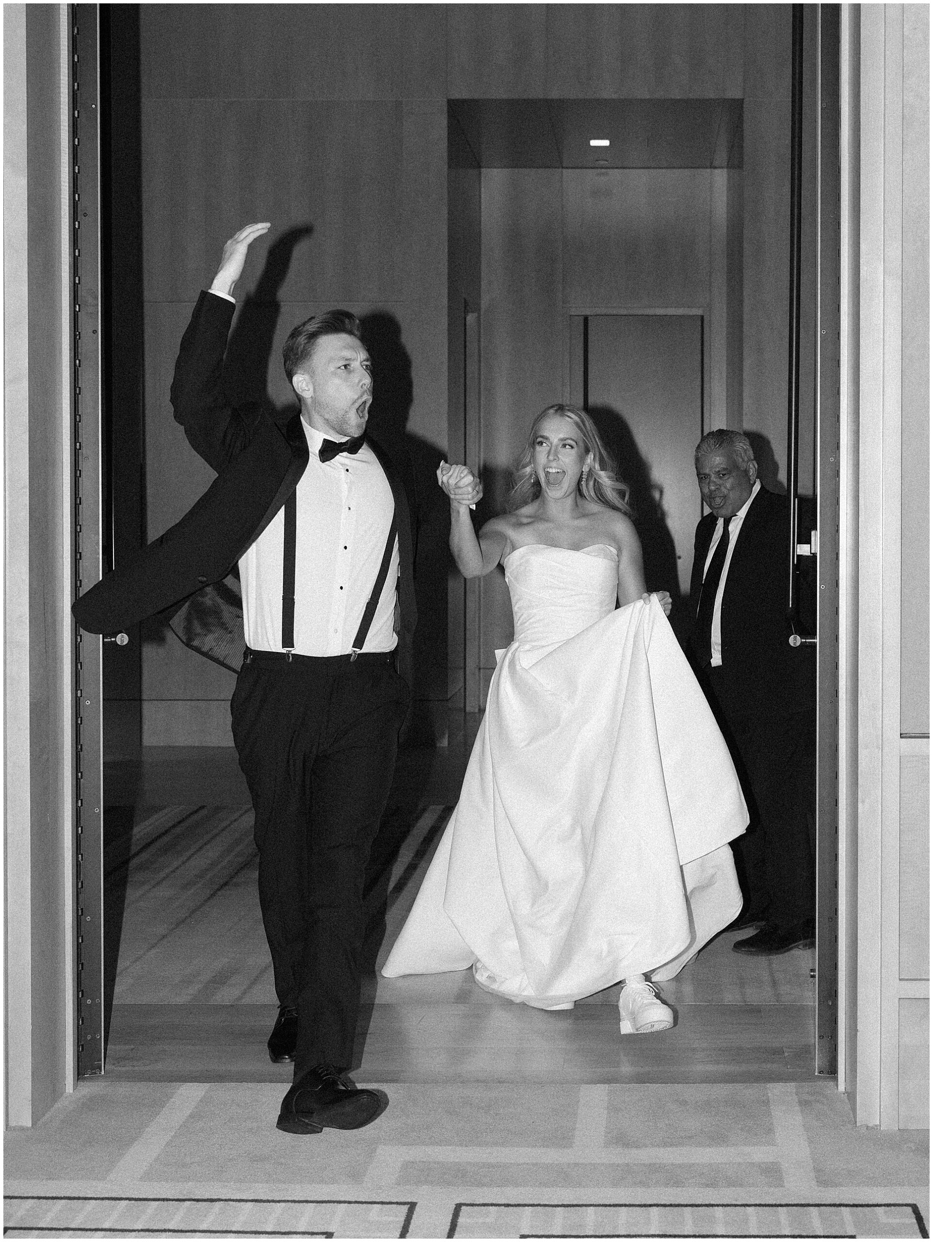 bride and groom grand entrance at fort worth crescent hotel