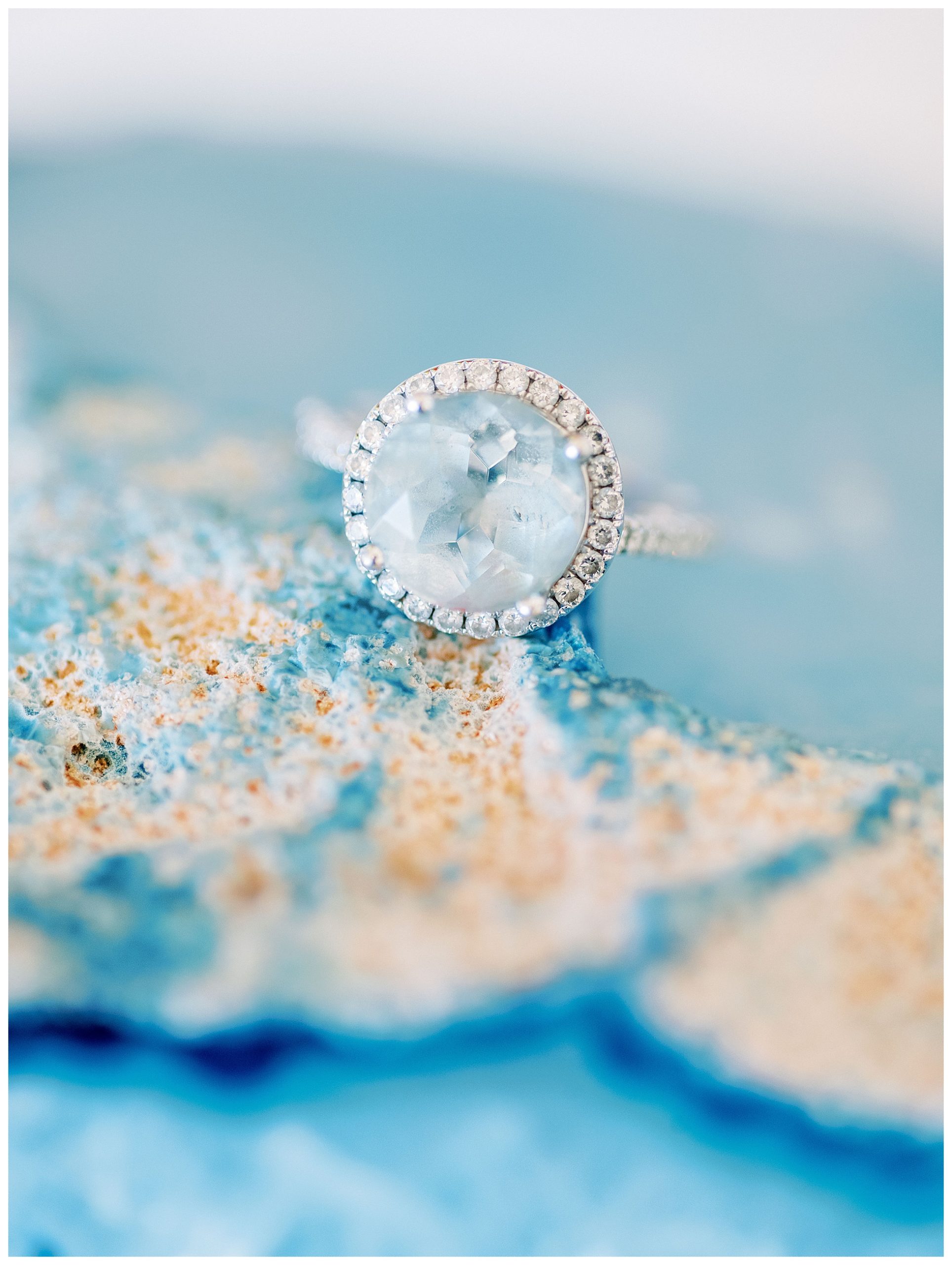 blue engagement ring at dvine grace vineyard wedding