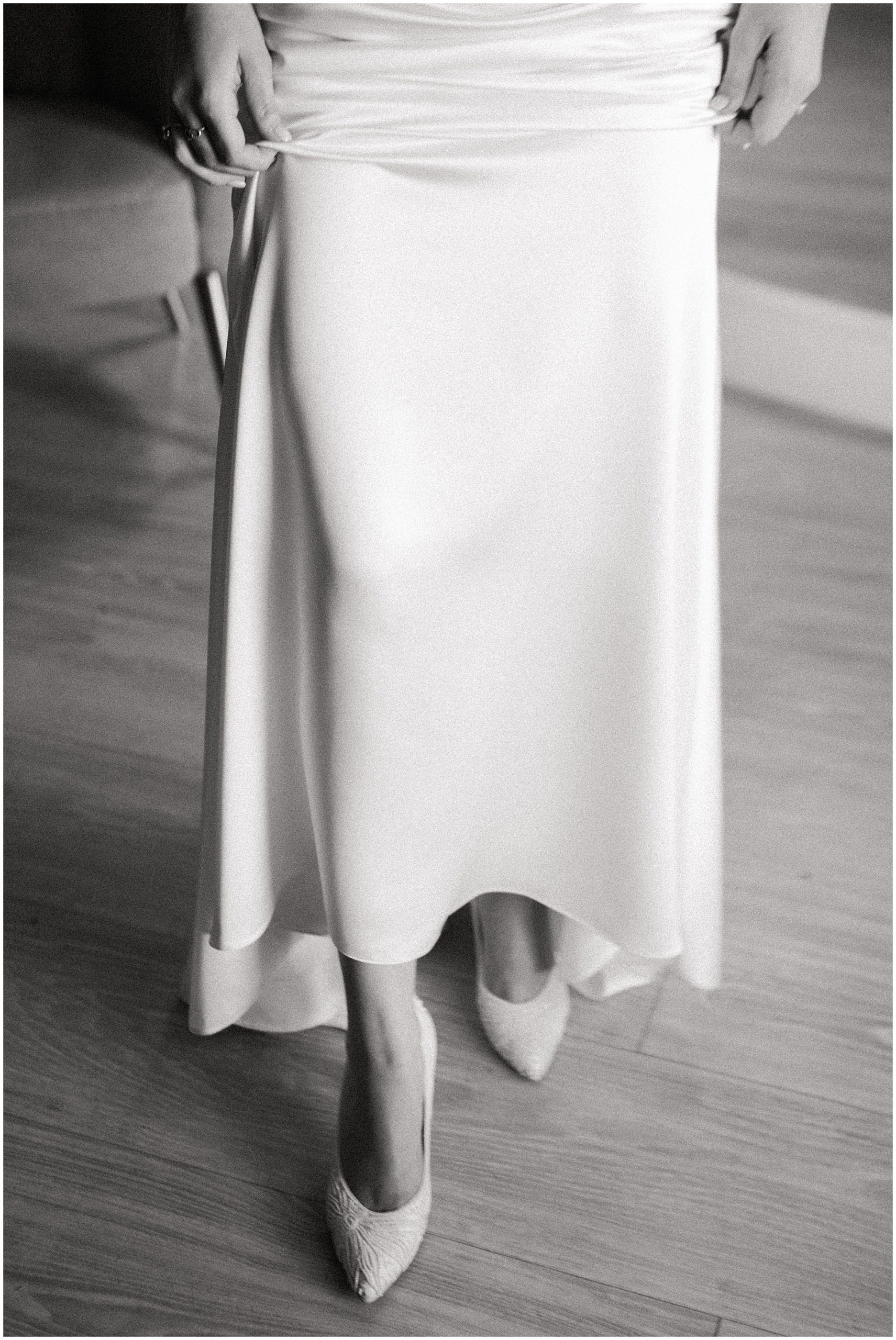 Sleek Wedding Gown in Black and White photography